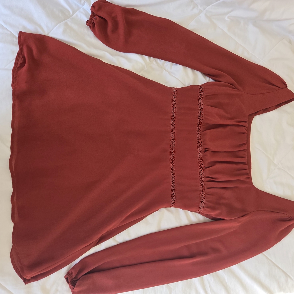 Elegant Rust Long Sleeve Women's Dress